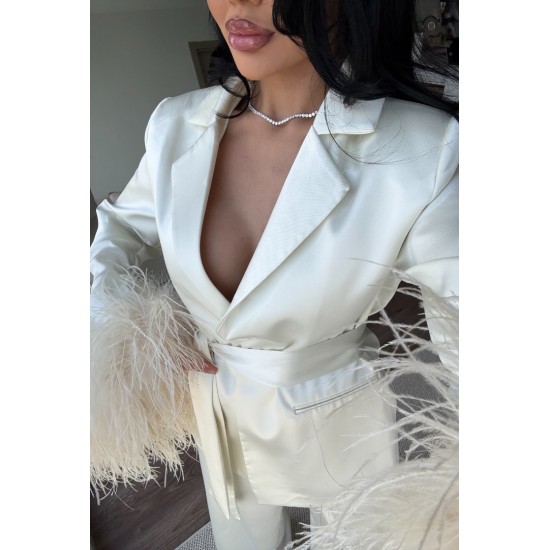 LUXURY 2-PİECES FURRY SET PEARL