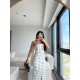 FULARLI STRAPLEZ PUANTİYE ELBİSE BEYAZ