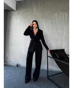 PREMIUM KUŞAKLI BLAZER&PANTOLON TAKIM SİYAH