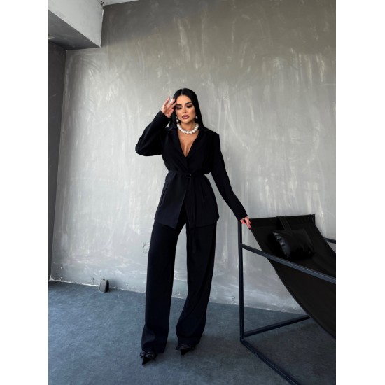 PREMIUM KUŞAKLI BLAZER&PANTOLON TAKIM SİYAH