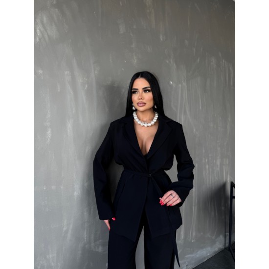 PREMIUM KUŞAKLI BLAZER&PANTOLON TAKIM SİYAH