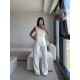 Beyaz Tek Omuz Gold Düğme Detaylı Takım
