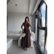 GOLD DÜĞMELİ HALTER YAKA MİDİ ELBİSE KAHVE