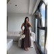 GOLD DÜĞMELİ HALTER YAKA MİDİ ELBİSE KAHVE