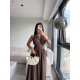 GOLD DÜĞMELİ HALTER YAKA MİDİ ELBİSE KAHVE