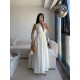GOLD DÜĞMELİ HALTER YAKA MİDİ ELBİSE BEYAZ