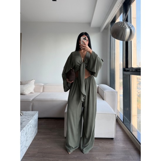 BAĞLAMALI KİMONO PANTOLON TAKIM HAKİ