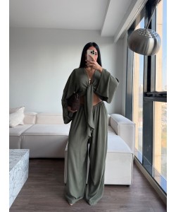 BAĞLAMALI KİMONO PANTOLON TAKIM HAKİ
