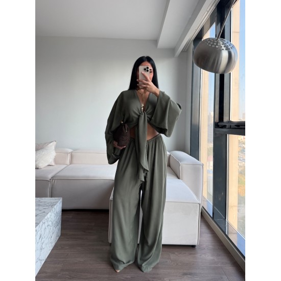 BAĞLAMALI KİMONO PANTOLON TAKIM HAKİ
