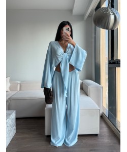 BAĞLAMALI KİMONO PANTOLON TAKIM MAVİ