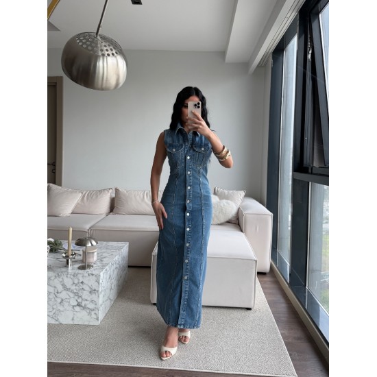 PREMIUM DENIM ÇITÇITLI ELBİSE 