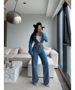 AURA DÜĞMELİ WİDE LEG JEAN
