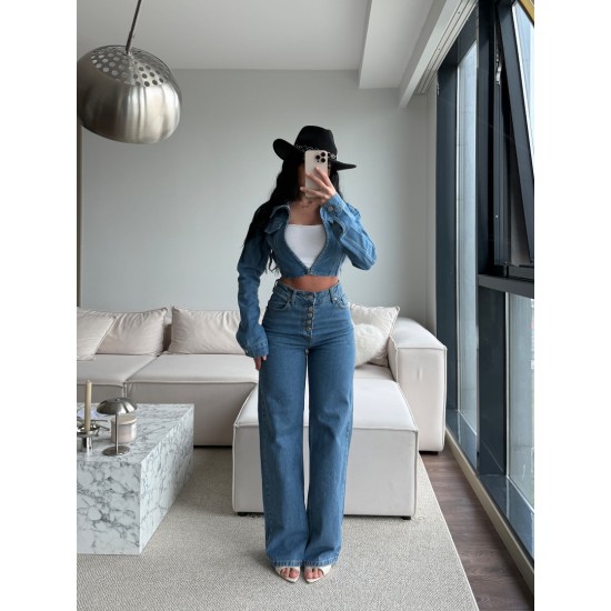 AURA DÜĞMELİ WİDE LEG JEAN